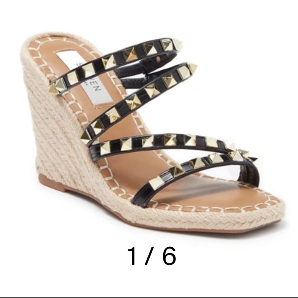 Steven Mew York by Steve Madden Keina black crocodile stud studded wedge sandal